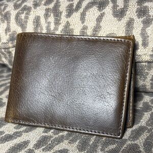 Vintage American bison leather Classic chocolate brown bi-fold men’s Wallet card